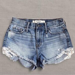 Abercrombie & Fitch Blue Jean Shorts with Lace Trim